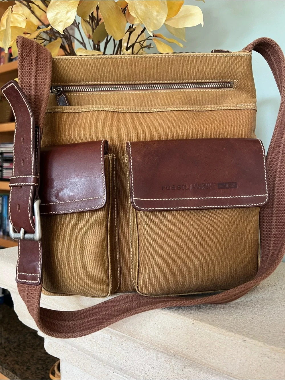 Fossil Expedition Unisex Canvas Leather Utility Crossbody Messenger Bag